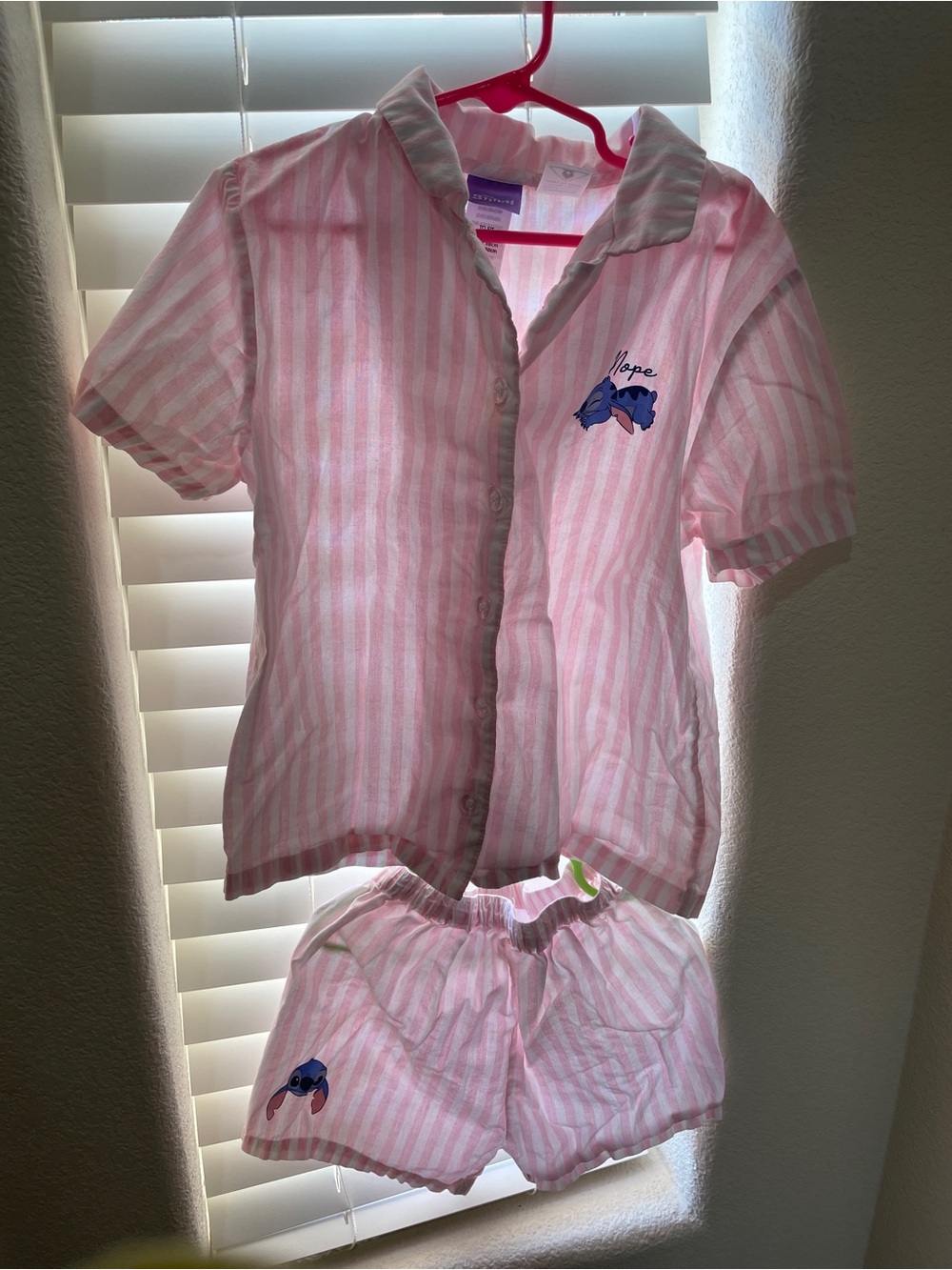 Disney Kids Pink Stripe Pajama Set with stich 8years